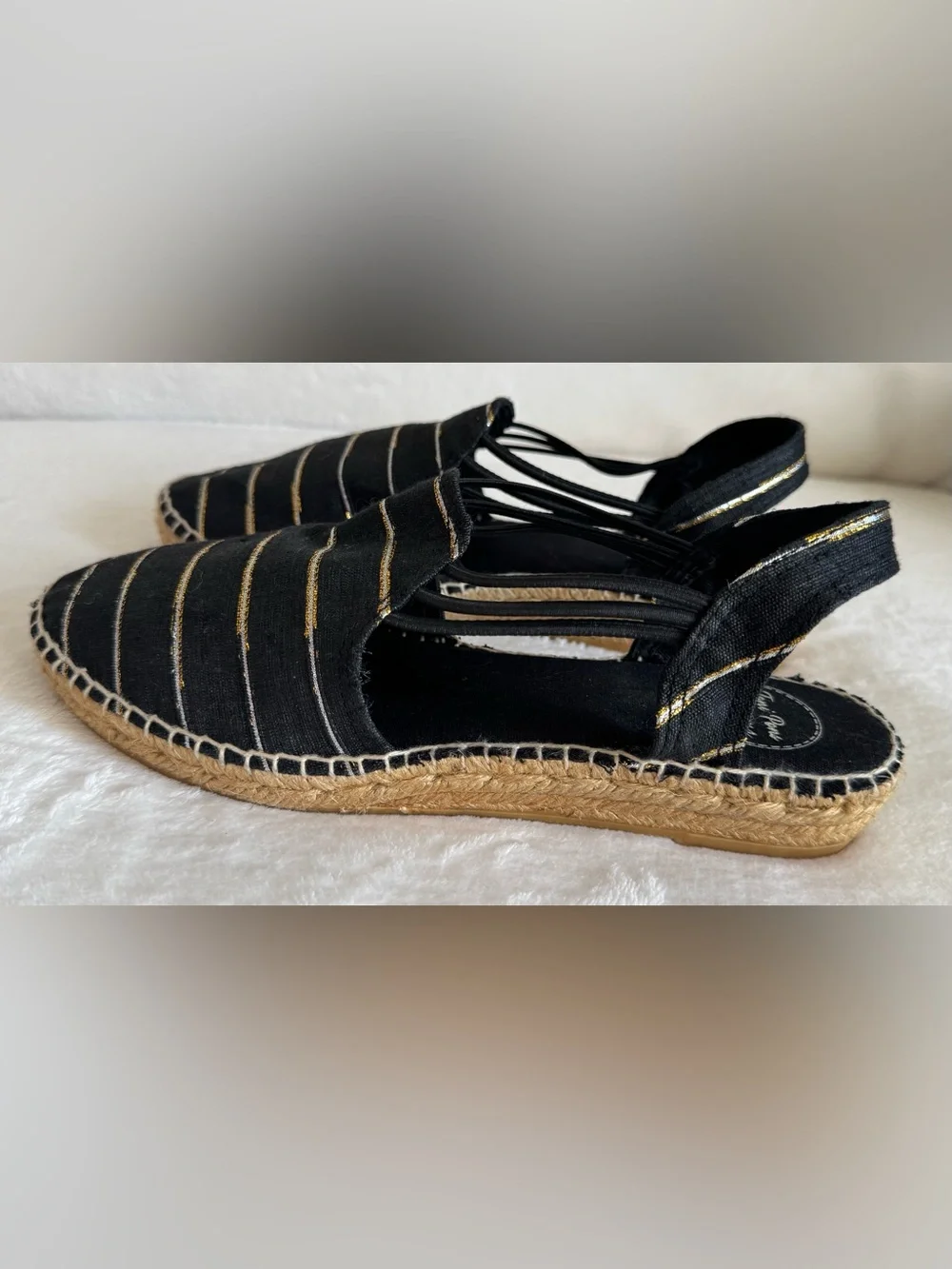 Toni Pons Nantes Black Metallic Stripe Espadrille Slingback Sandals EU 41/US 10